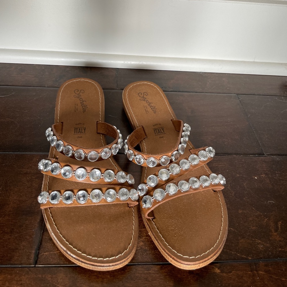 Seychelles brown leather rhinestone sandals